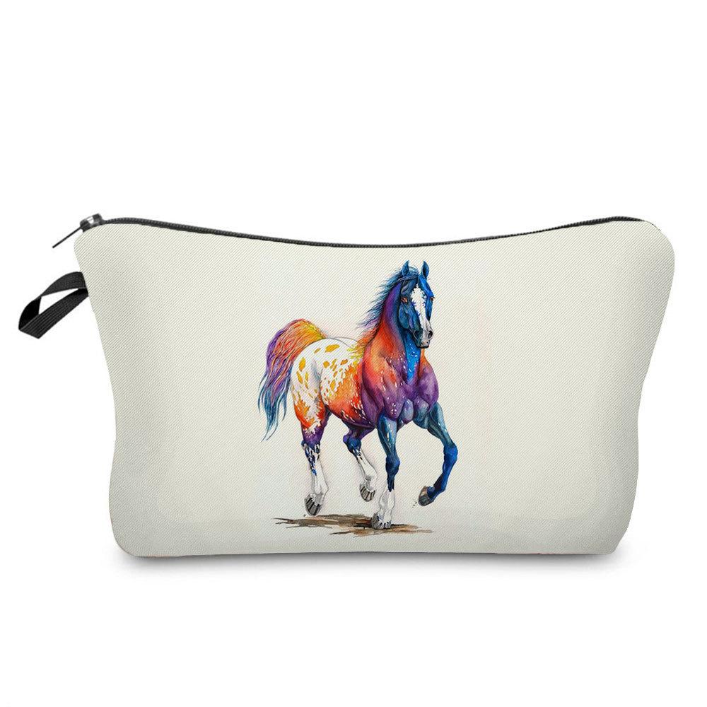 Women Colorful Horse Print Cosmetic Bag Toiletries Organize Travel Storage Case 6755