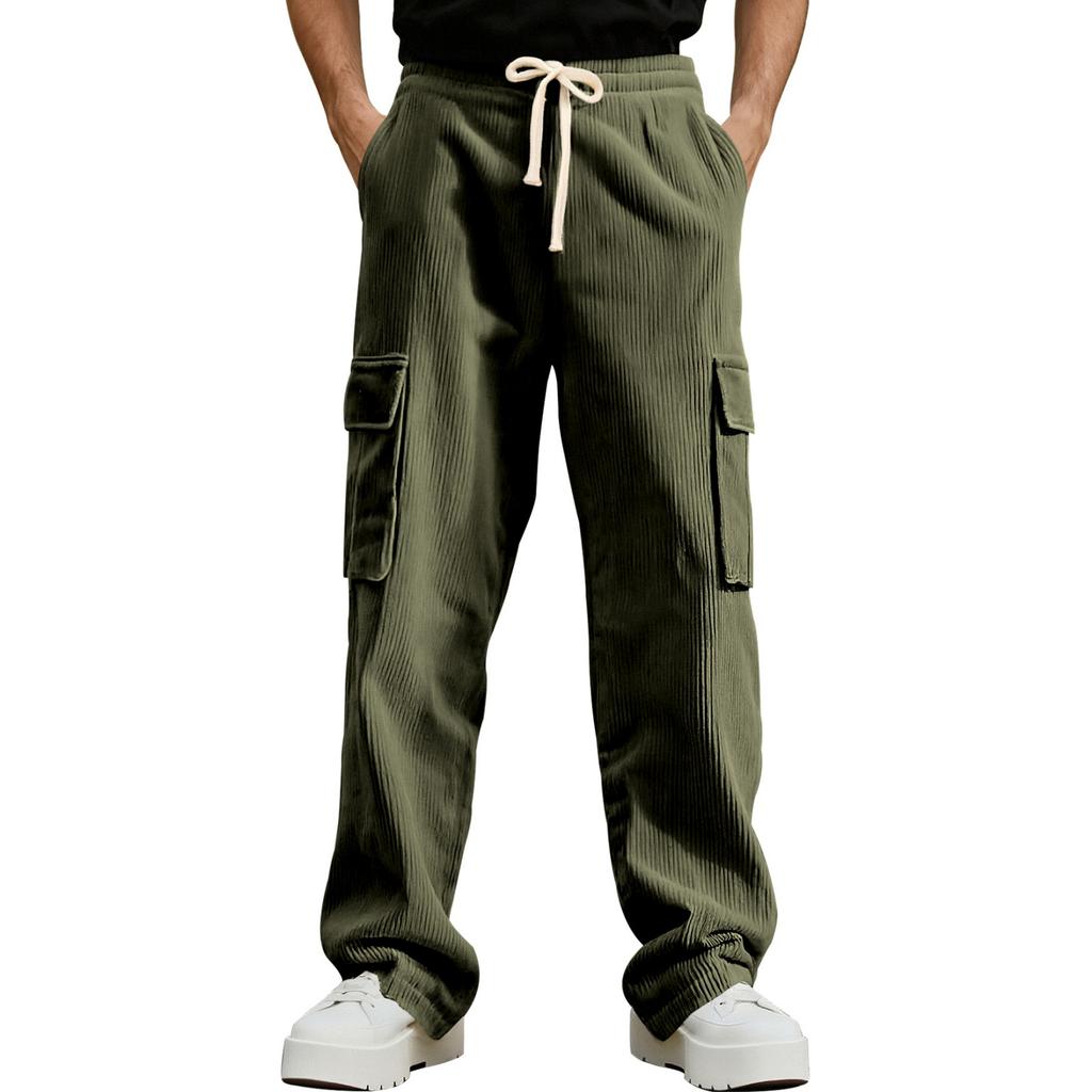 Men's American Retro Workwear Casual Sportswear Pants, Men's Loose Straight,leg Wide,leg Corduroy Trousers
