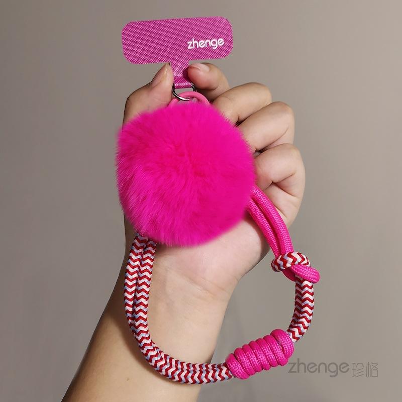 

Mobile phone lanyard autumn and winter new hairball pendant women s wrist rope short outdoor portable travel mountaineering shopping