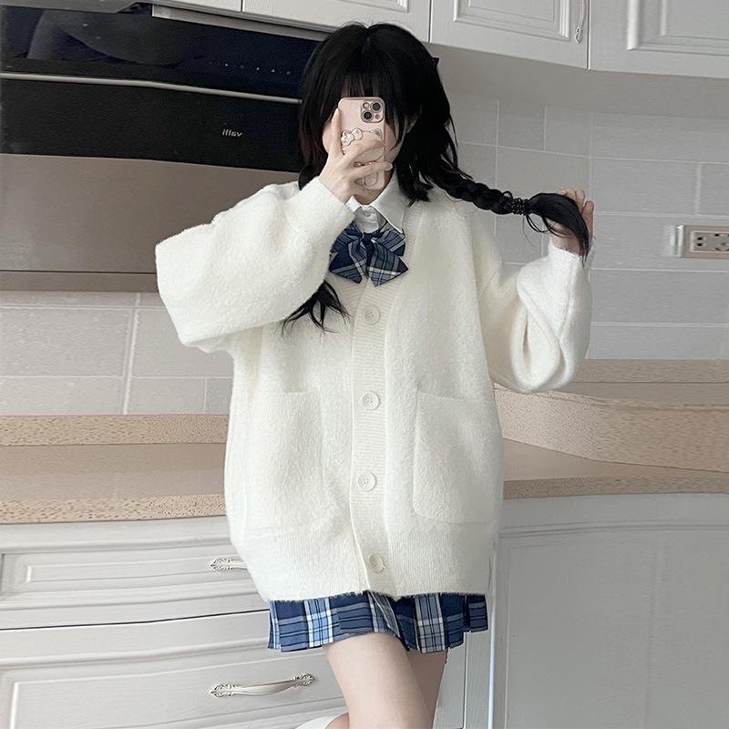 

Autumn and winter loose knitted cardigan women s versatile loose casual lazy imitation mink sweater jacket top One size