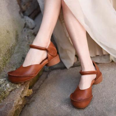 Spring New Single Shoes Women Round Head Shallow Mouth Set Foot Soft Sole Anti-slip Wear-resistant Heel Shoes