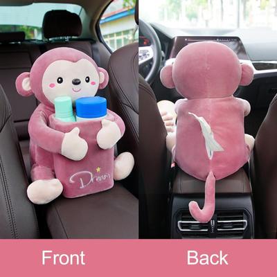 2 en 1 La Nouvelle Boîte à Mouchoirs Voiture Dessin Animé Mignon Créative Singe Peluche Courte Support Boîte à Mouchoirs Pour Boîte Accoudoir Voiture Poubelle Voiture N2H3