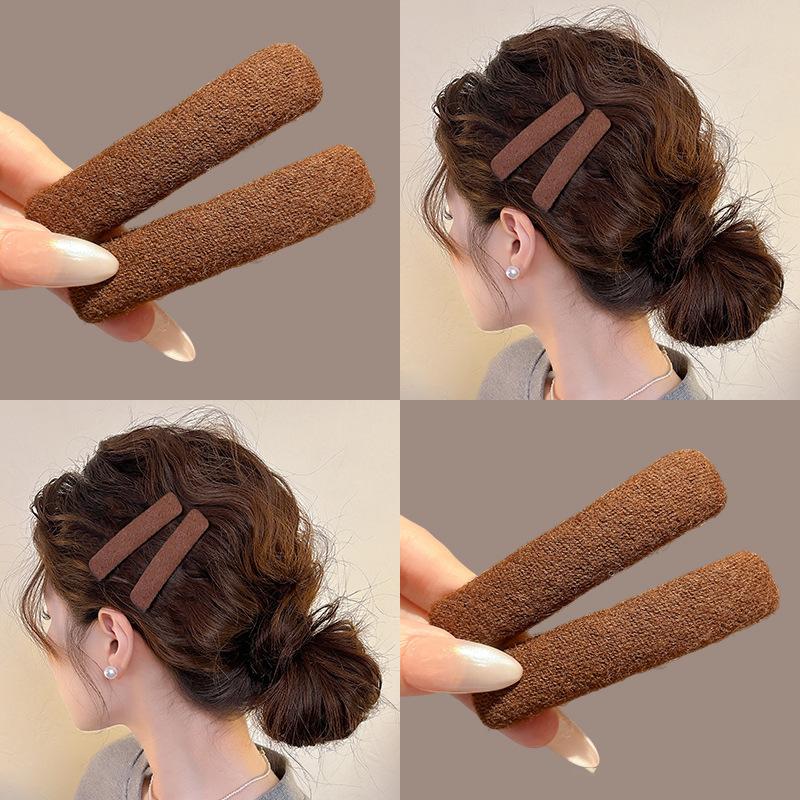 2Pcs Korean Elegant Woolen Hair Clip Simple Style Bb Clip Solid Autumn And Winter Hair Accessories