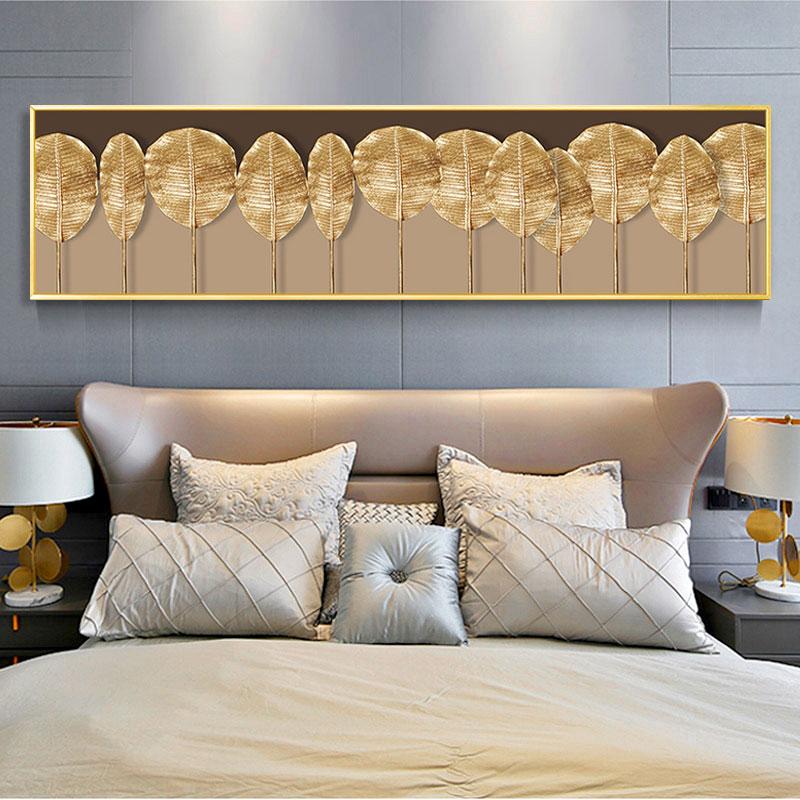 

Золотая картина на холсте с листьями гинкго, постеры и принты для спальни, прикроватное украшение, современные изображения растений, настенное искусство Cuadros 30x90cm No Framed