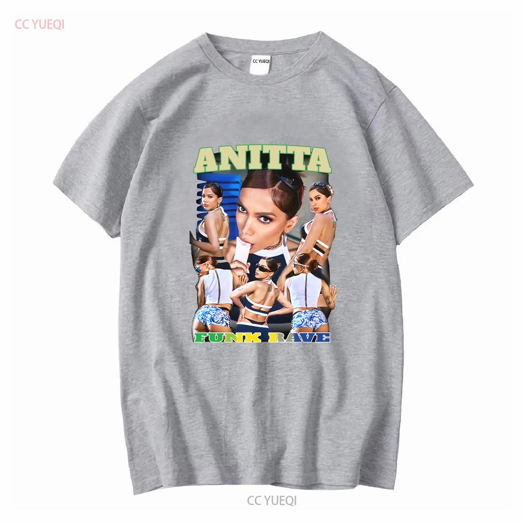 Anitta Funk Rave Collage T-Shirt Rundhals Lässig Lange Oder Kurze Ärmel Vintage Gewaschen Unisex Bequem Herren Mode Weich