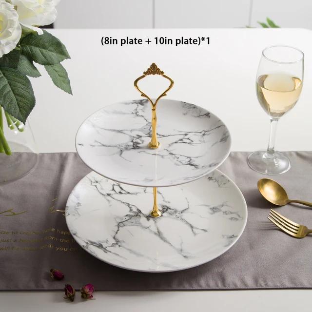 Marble Ceramic Fruit Plates Set Cake Stand Plate Buffet Snack Dishes Candy Dish Bread Porcelain Tray Marbling Tableware Decor