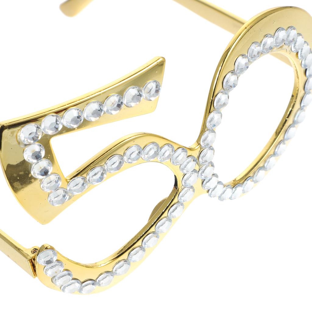 1Pc 50Th Birthday Glasses Party Photo Prop Glitter Rhinestone Eyewear Novelty Glasses For Anniversary Celebration Decoration