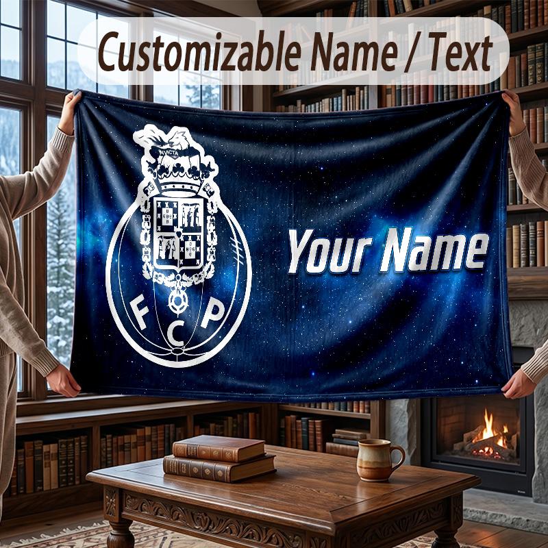 Custom Name Flannel Throw Blanket FC Porto Pattern Warm Home Decoration