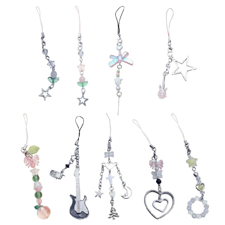 Flower Phone Accessory Peach Phone Lanyard Star Bag Pendant Beads Pendant Suitable for Parties and Casual Outfits
