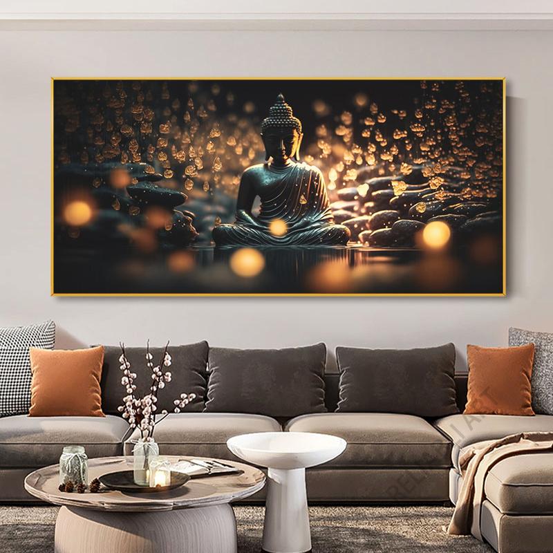

Абстрактная статуя Будды и цветок лотоса, холст, картина, настенное искусство, религия, буддизм, HD-изображения для гостиной, настенный декор Quadro 20x40cm NO Frame