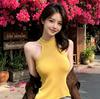 Korean wear Spice Girl style yellow slim-fitting sleeveless knitted vest women's outer wear I-shaped suspender top summer