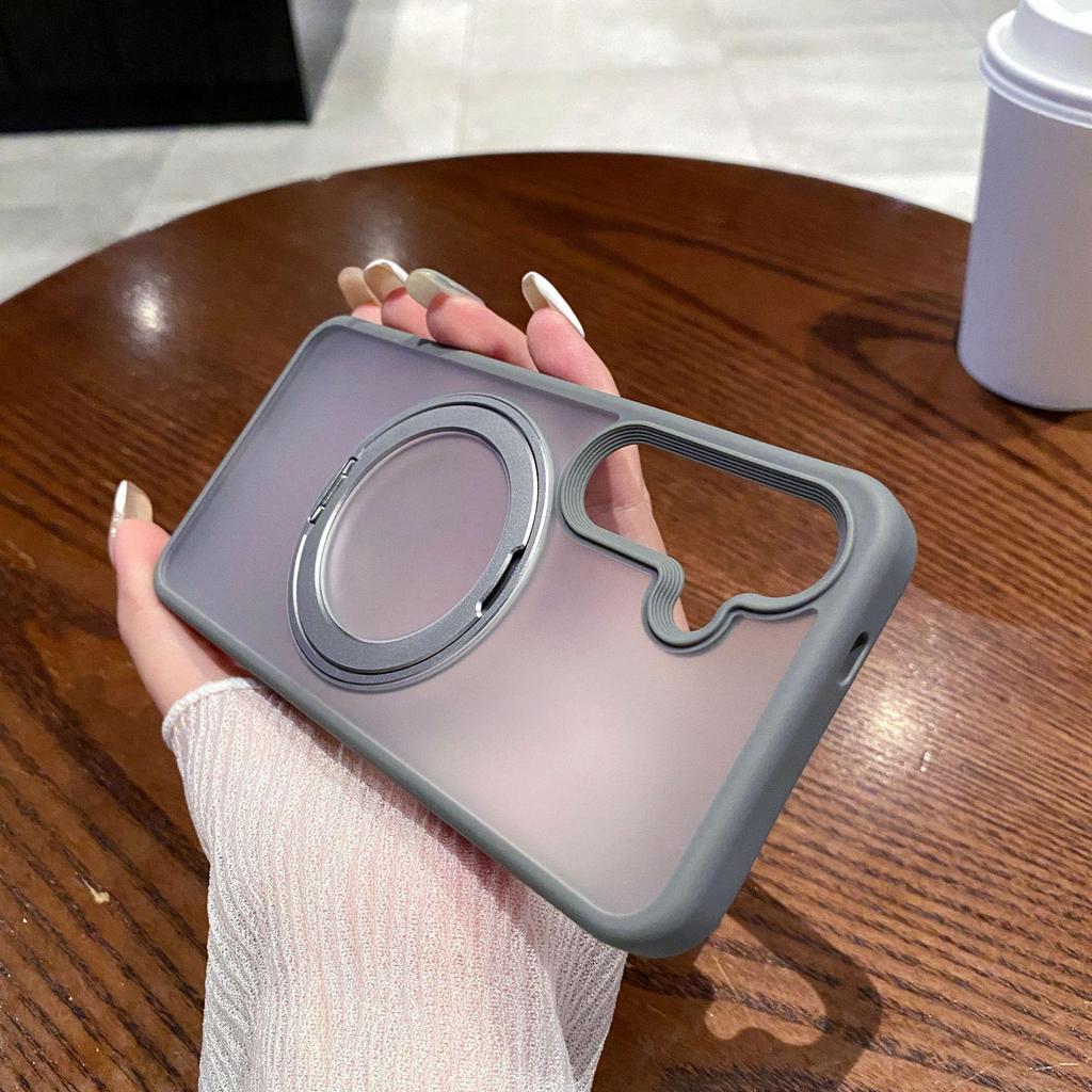 Samsung S24 Ultra Transparent Protective Phone Case with Rotating Magnetic Stand