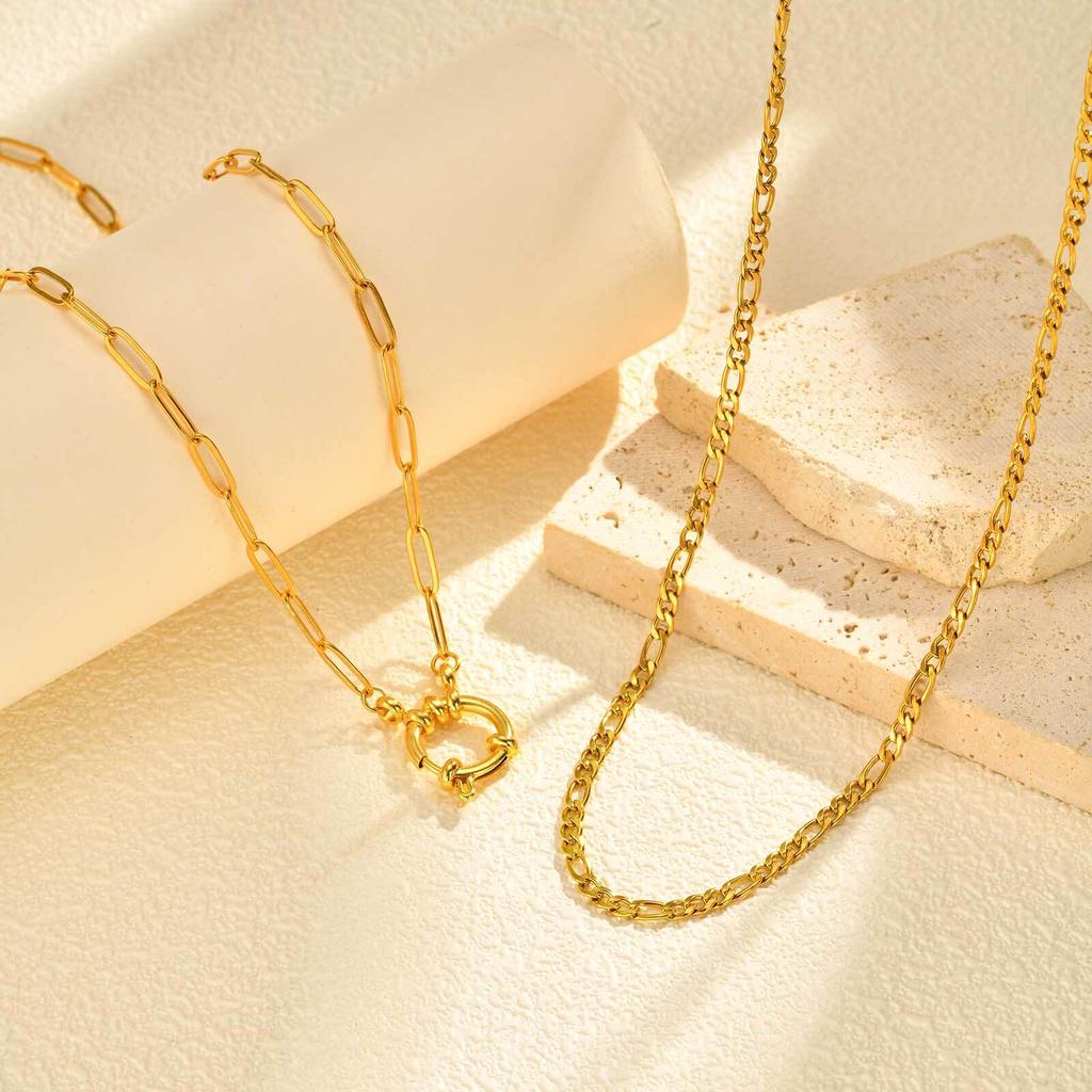 Trendy Layered Necklace for Women, 18K Gold Plated Stainless Steel Link Chain Modern Minimalist Jewelry