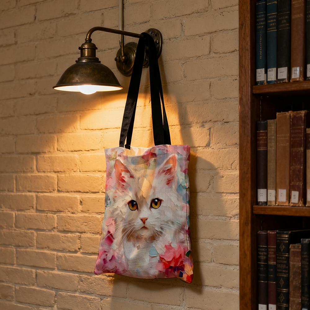 Cute Oil Painting Cat Storage Bags Large Capacity Canvas Bag For Female Students To Hold Books Tote Mommy Bag