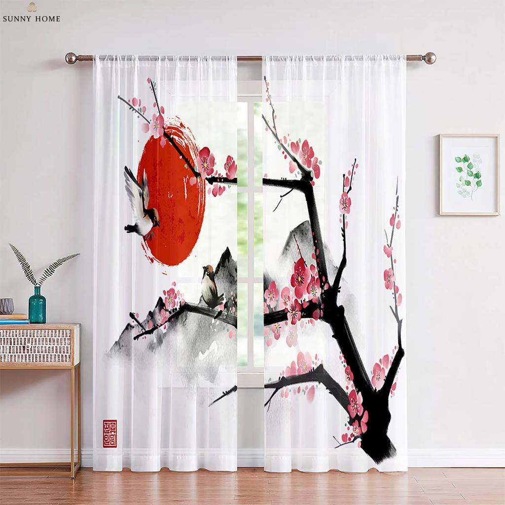 Set Of 2 Landscape Ink Painting Printed Curtains Black White Bedroom Living Room Study Decorative Made Polyester Great Window Treatment