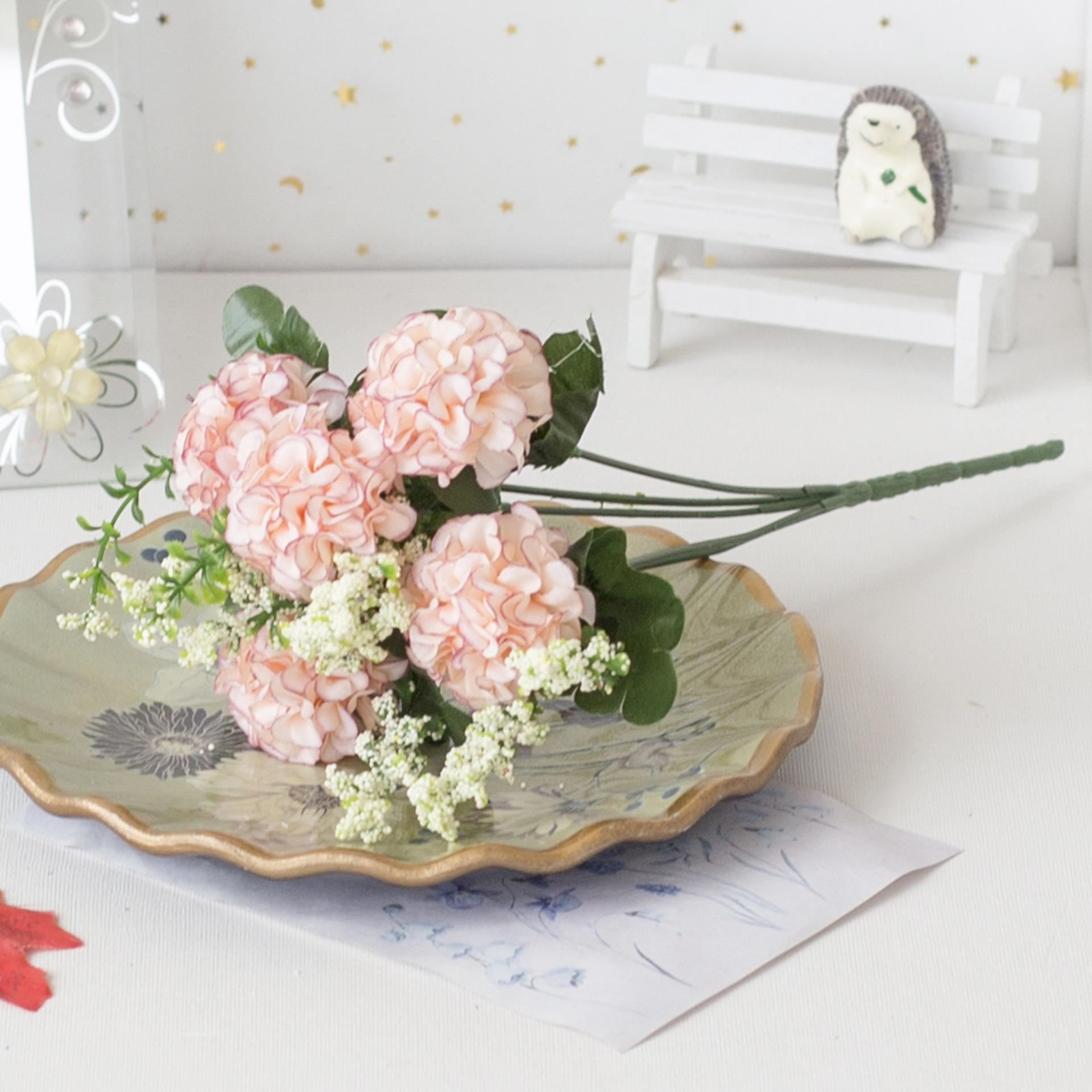 

5-Forked Ball Chrysanthemum Hydrangea Autumn Simulation Flower Home Decoration Placement Desktop Flower Arrangement Silk Flower 6pcs розовый