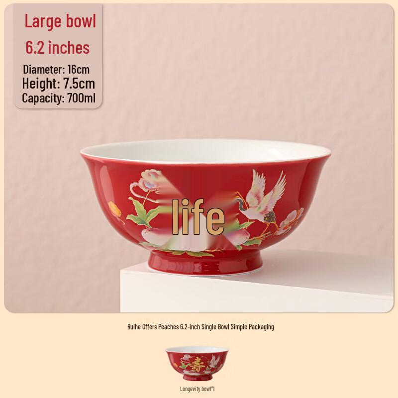 Auspicious Crane Enamel Longevity Noodle Bowl