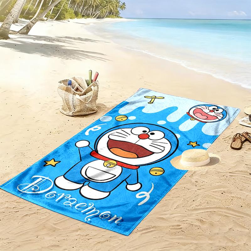 Blue Cat Anime Print Beach Towel, Large Soft Quick Dry Towel for Beach Camping Swimming