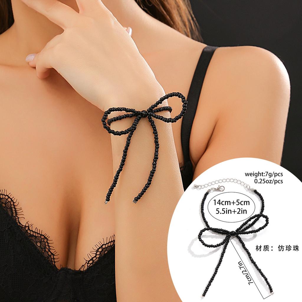 Personalized Sweet Cool Bow Collar Female, Niche Beaded Knot Necklace Bow Earrings