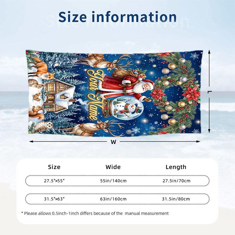 Christmas Theme Beach Towel Personalized Custom Name & Text Soft Quick Dry Beach Towel for Swimming Travel