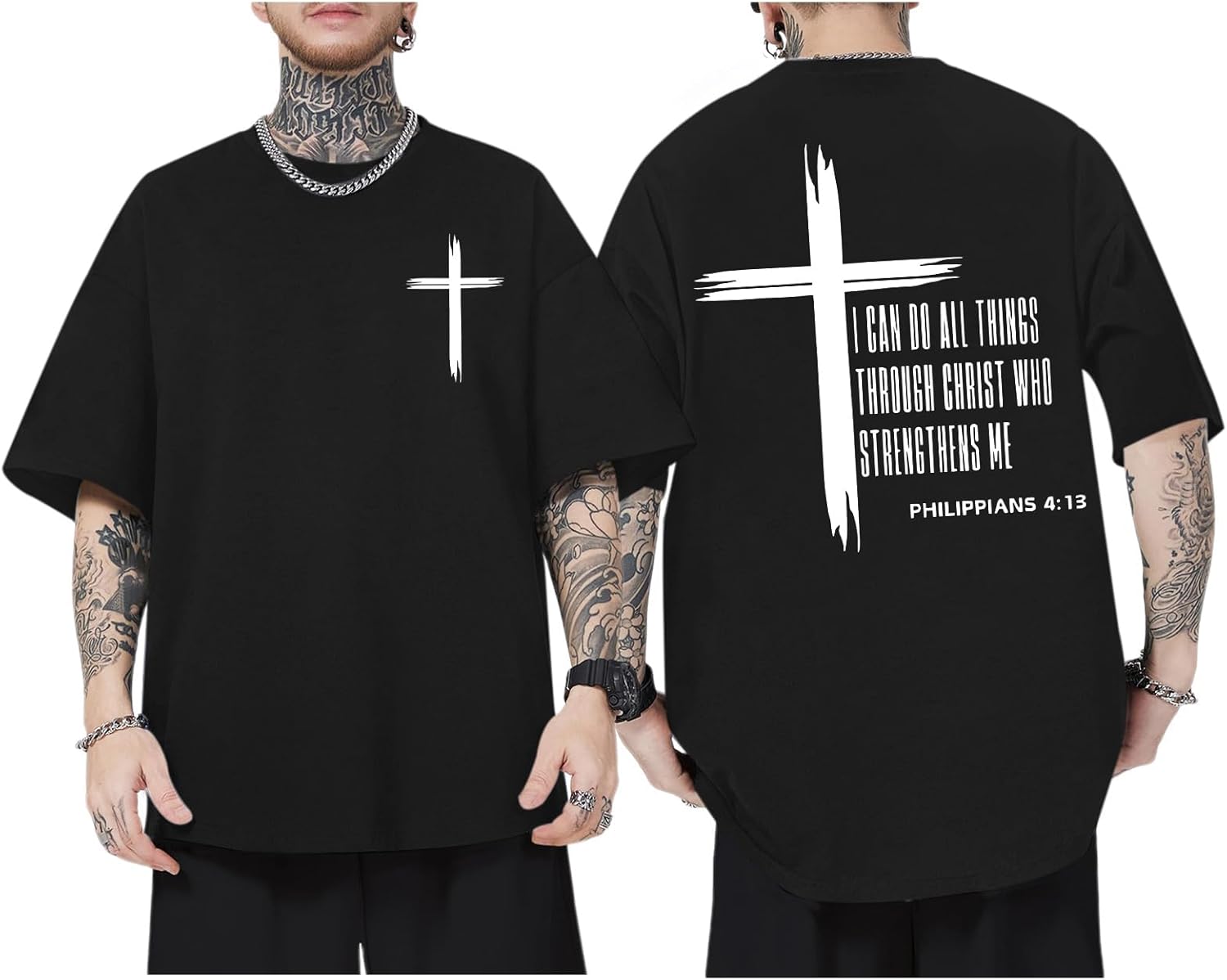 Tuislay Mens Christian Jesus Shirts I Can Do All Things Through Christ Shirt Faith Cross Tshirts Oversized God Religious Tees S разноцветный