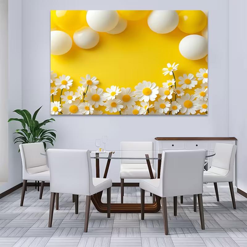 Lebendiger Gelber Gänseblümchen- und Luftballon-Hintergrund, Florale Szene, Fotografie-Hintergrundtuch