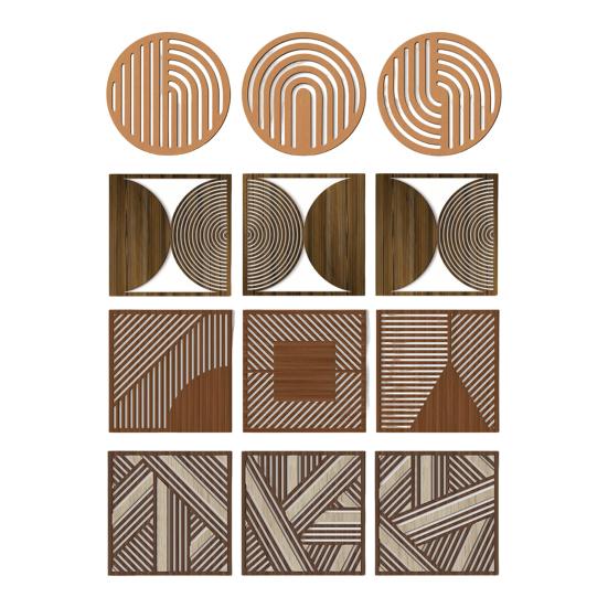 3 Pcs Minimalist Abstract Wall Art Modern Boho Half-circle Line Hollow Out Wall Decor Rustic Geometric Hanging Sign for Living Room Bedroom Office