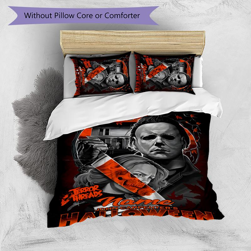 3pcs Custom Name Cartoon Michael Myers Bedding Set Duvet Cover Closure Includes 1 Duvet Cover & 2 Pillowcases for All Seasons Bedroom Decor