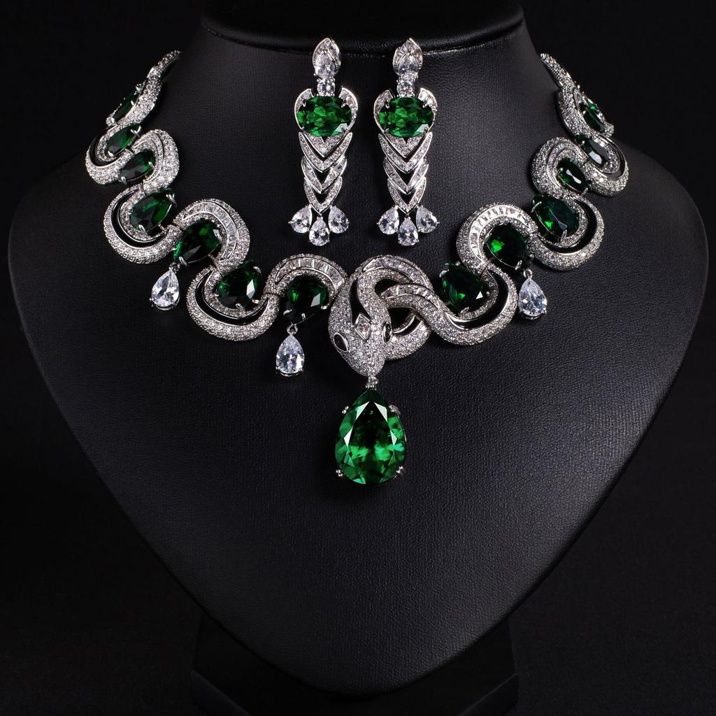 Spirit Snake Luxury Bridal Jewelry Set Zircon Necklace Zircon Earrings Jewelry