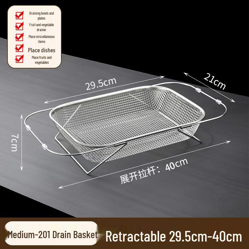 Stainless Steel Retractable Draining Basket for Kitchen Sink - Multi-functional Vegetable & Tableware Rack