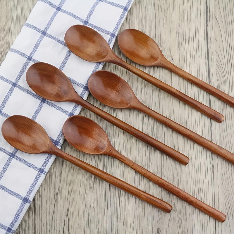6pcs/set Style Wooden Spoon Long Handle Soup Spoon for Eating Ramen and Drinking Soup High Value Wooden Utensil for Dry Rice