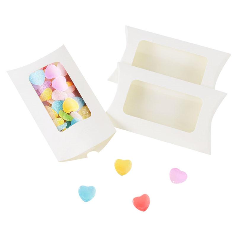 50Pcs/Set Candy Box Creative Kraft Paper Window Pillow Shape Exquisite Practical Party Gift Household Storage Packaging Box