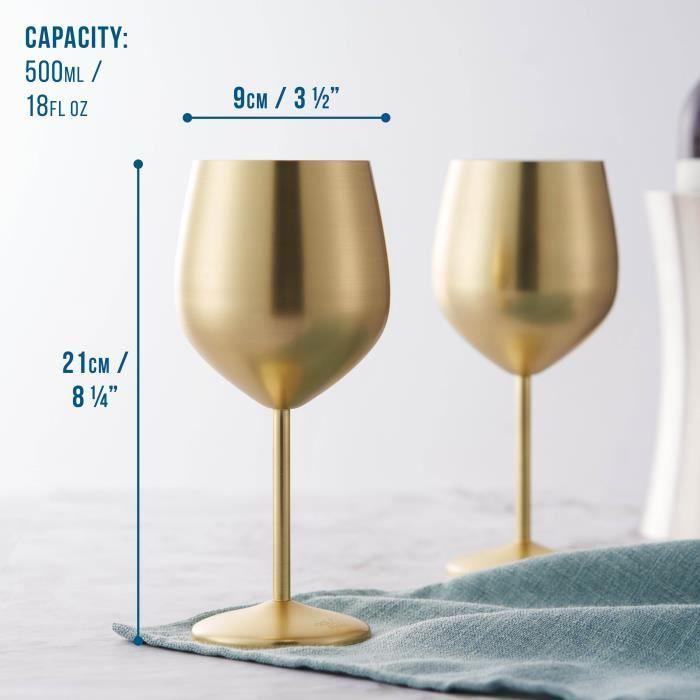 Verres À Vin - Oak & Steel - Or Mat - 540ml - Solide & Incassable - Lot De 4