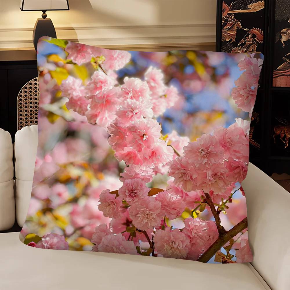 Cherry Blossoms Pillow Case Fashion Square Pillowcase Bedroom Sofa Room Ins Decoration Leisure