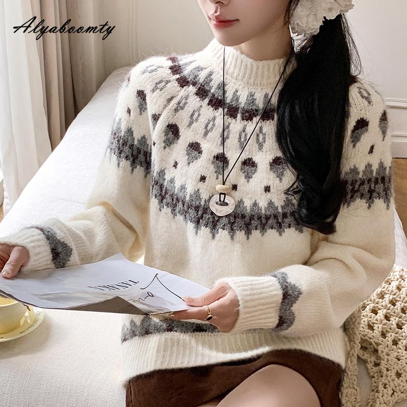 

Корейская мода Осень Зима Женский базовый свитер Пуловер Круглый вырез Бежевый Серый Толстый Теплый Вязаный свитер Элегантный Женский Повседневный Свободный Вязаный Верхняя одежда One Size бежевый