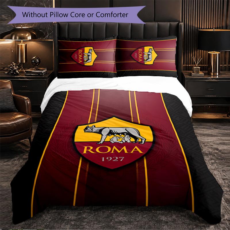 Biancheria da Letto a Tema AS Roma Set 3 Pezzi Copripiumino Biancheria da Letto Decorativa per Stanza Adolescenti Decorazione Casa