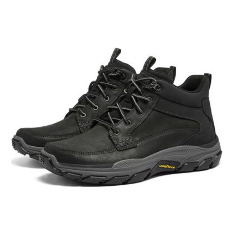Skechers Respected Series Leather High-Top Hiking Shoes Men hiking shoes Black 204454C-BLK