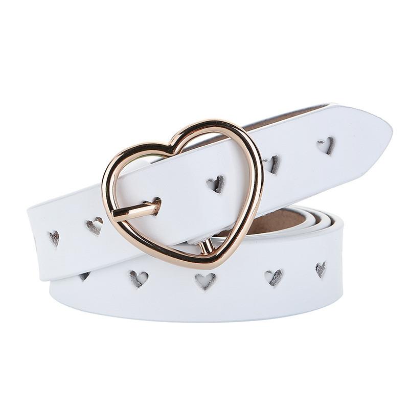 

Womens Belt Leather With Silver Buckle And Heart Decor For Work And Casual Looks 100cm