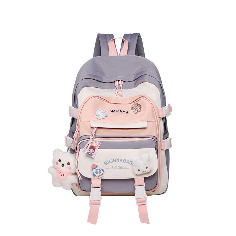 2025 New Color-Block Backpack Korean Style High School Middle School Student Double Shoulder Bag Fashion Backpack for Women Large Capacity Laptop Bag
