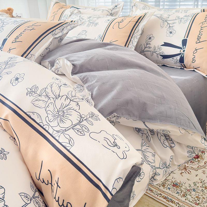 Simple Class A Washed Cotton Four-piece Bedding Set Princess Style Printed Quilt Cover Dormitory Bed Sheet Three-piece Quilt Cover