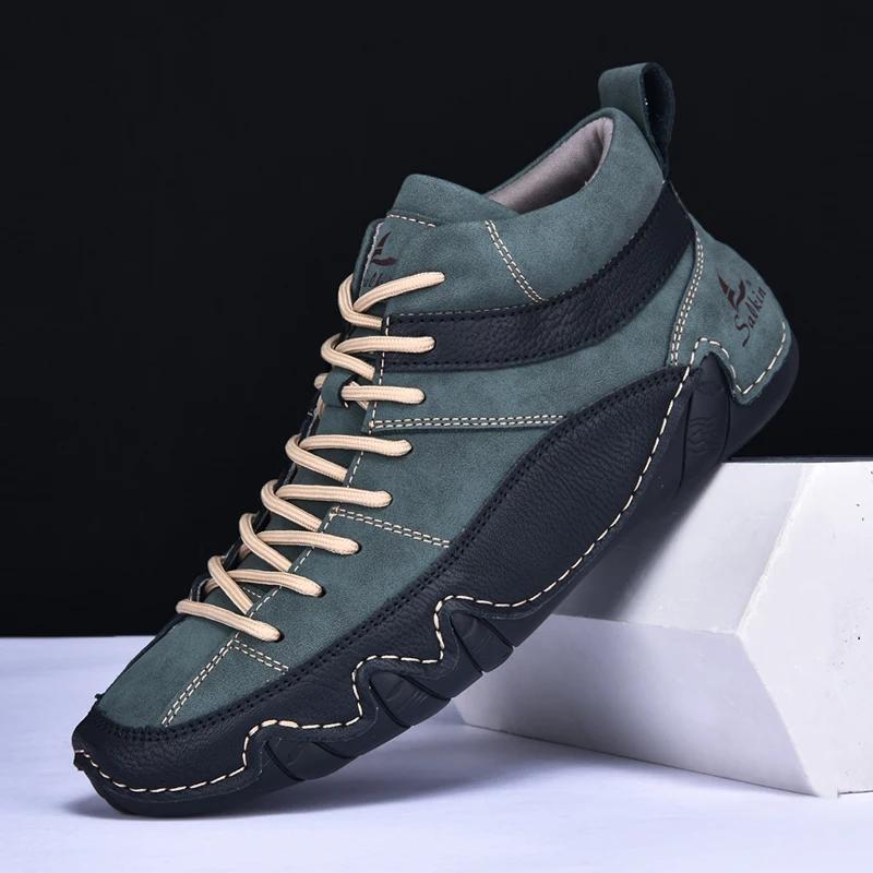 New Autumn  Handmade Leather Men Boots Design Sneakers Man Breathable Casual Leather Shoes Men Ankle Boots Outdoor Fashion