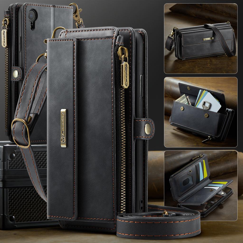 For iPhone XR 6.1 inch Case CASEME C39 RFID Blocking Zipper Wallet Stand Leather Cover with Strap