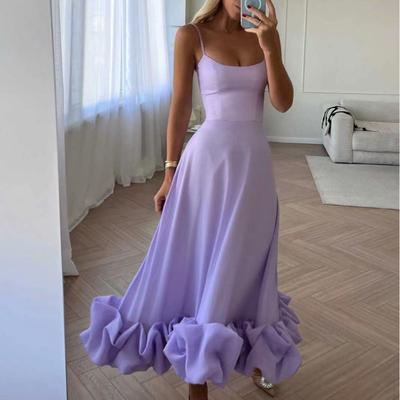 Damen Straps A-Linie Blumen Großer Rock Saum Abendkleid Kleid