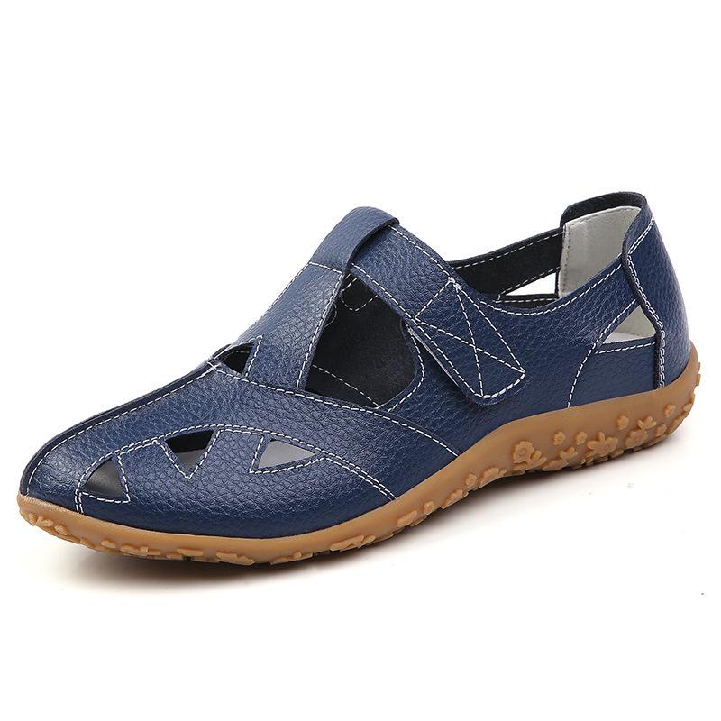 Women's Summer Genuine Leather Moccasins: Casual Sandals with Hollow Design - Perfect for Moms and Nurses