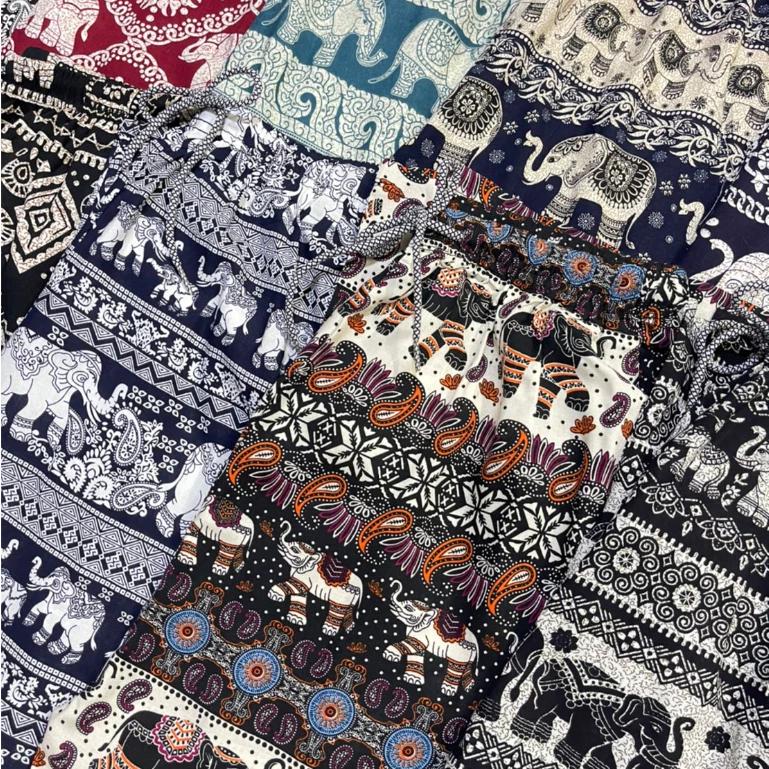 39 Designs Elephant Pants Loose Leg Adjustable Elastic Waistband StrapUnisex Women Men Print Thailand Casual Streetwear Boho Bohemian Retro Vintage