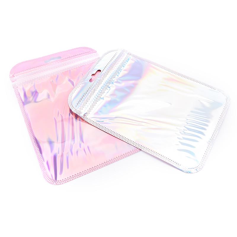 50Pcs 4 Styles Laser Packaging Bag Flat Cosmetic Bag Holographic Mini Bags