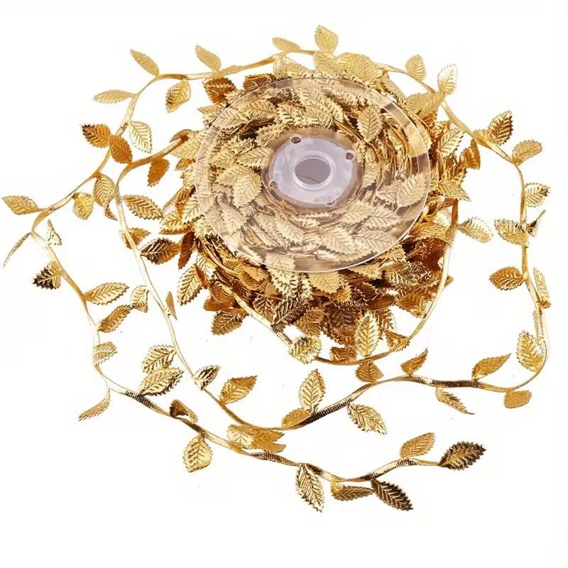 1pc Artificial Small Leaf Rope Wreath Plant Vine Gold Vines Leaves String Trim Ribbon Christmas Diy Decoration Materials 10 M