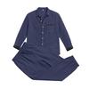 Men's 2‑Piece Linen‑Blend Set, Long‑Sleeve Button Shirt with Contrast Pattern Trim & Chest Pocket, Drawstring Jogger Pants Breathable Casual Outfit
