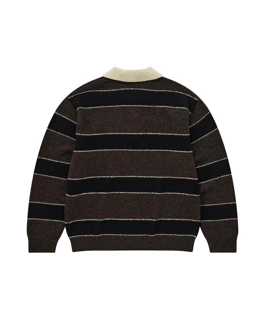 COVERNAT Striped Collar Knit Brown