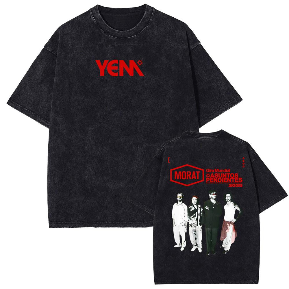 Rock Band Morat Asuntos Pendientes 2025 Vintage Washed T Shirt Women's Clothing Harajuku Gothic T-shirts Women's Hip Hop Cotton T-shirt